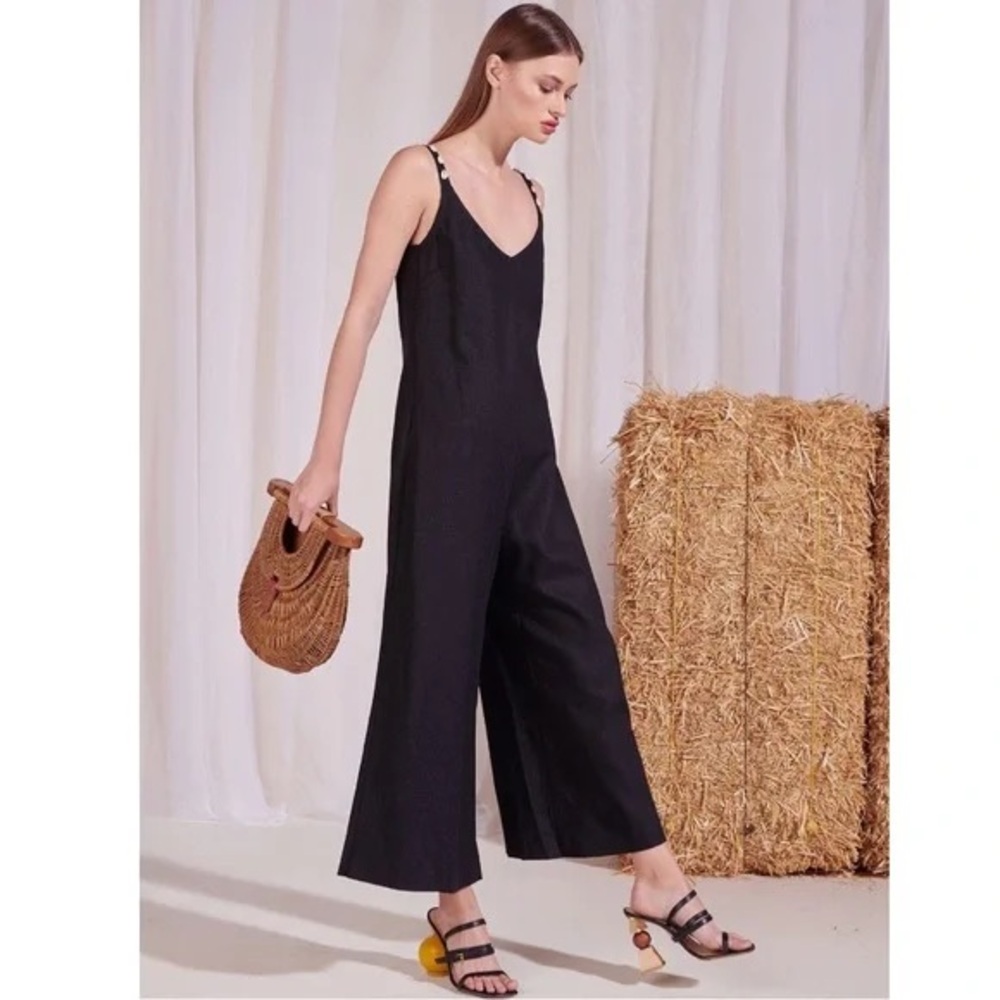 STAUD Phoenix Jumpsuit Black with Puka Shells on straps